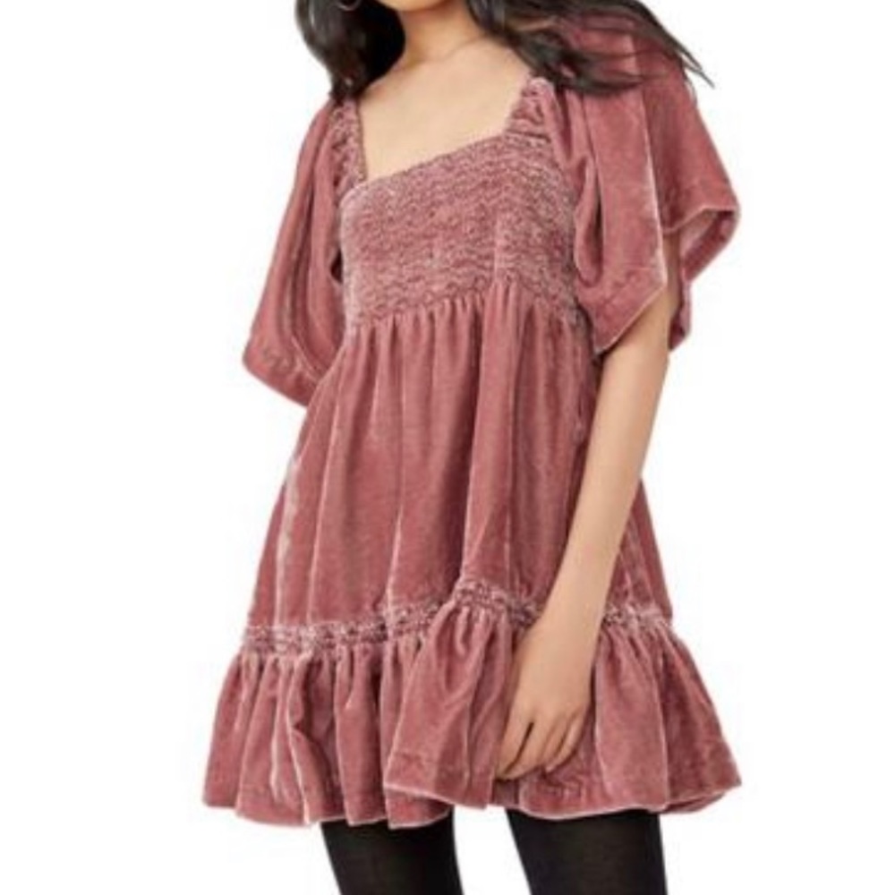 Free People Easy to Love Velvet Minidress in Dried Currant size medium